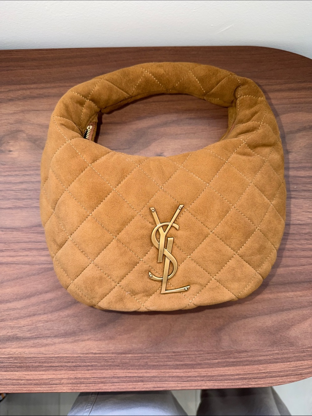 Saint Laurent Quilted Suede Hobo Bag in Brown